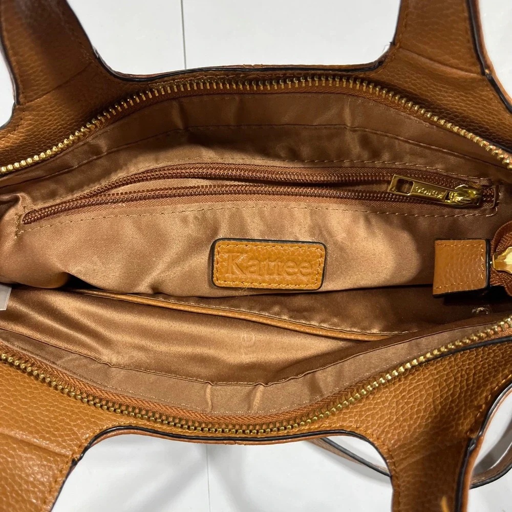 Kattee Old Money Cognac Brown Pebbled Leather Crossbody Handbag Satchel Classic